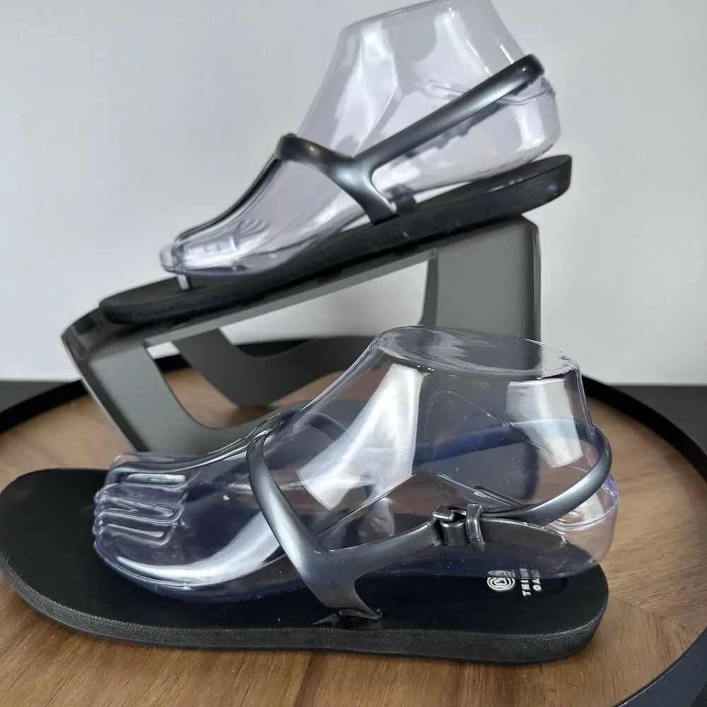 Third Oak Women Journey T Strap Black Strapoy Sandals US 9 Made In USA Recycled